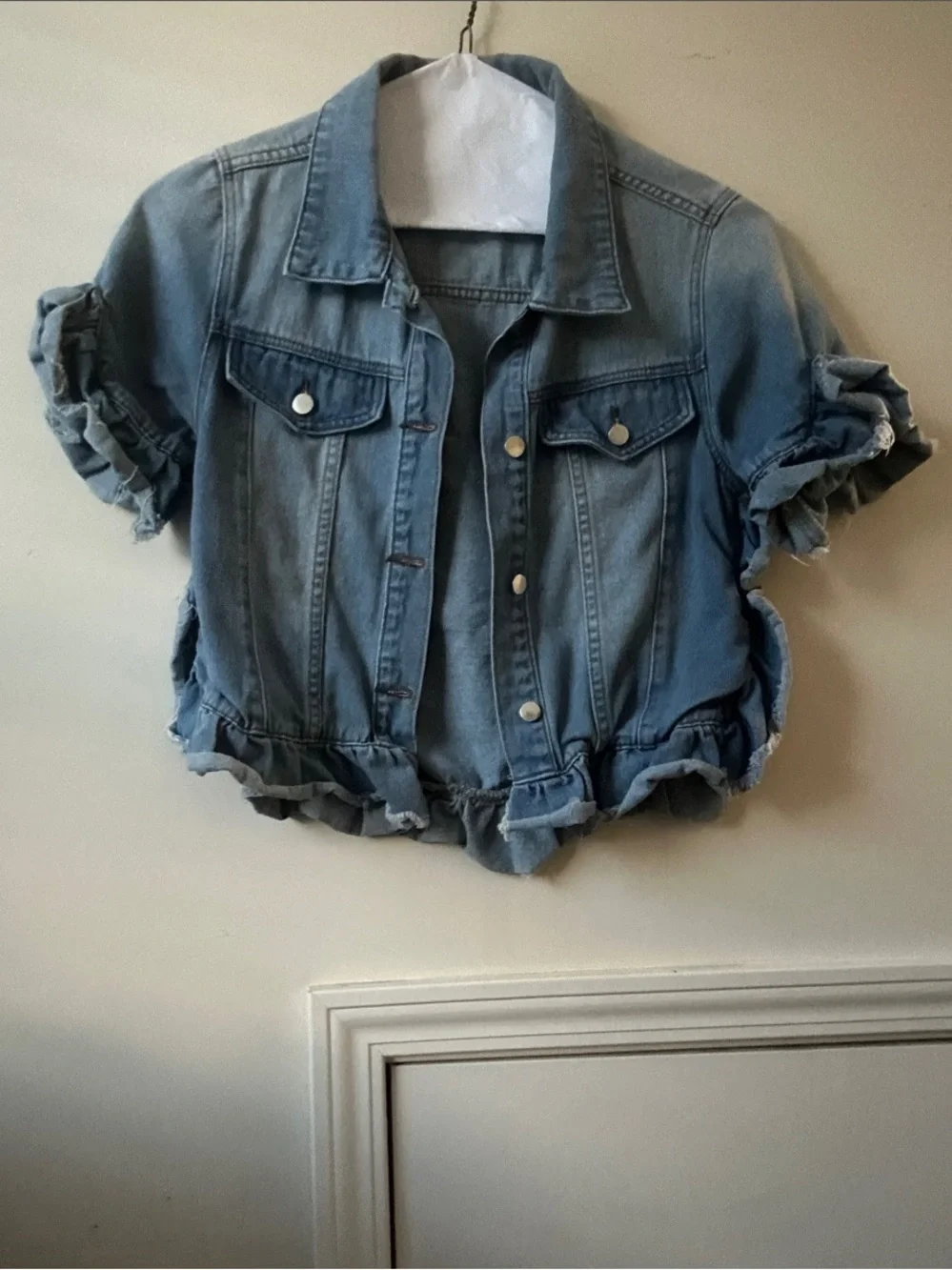 Chelsea & Violet Light Wash Ruffle Hem Denim Jacket